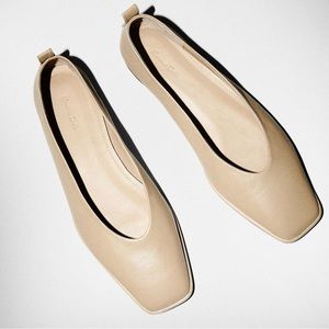 Massimo Dutti Square-toe Leather Ballet Flats - Women Size EU38 - Neutral/Tan